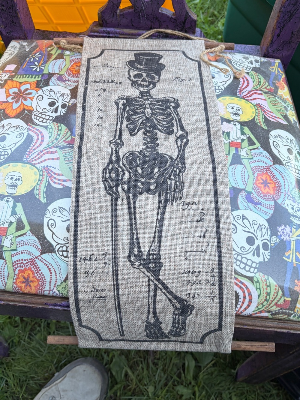 Rustic Black Skeleton Wall Banner - Burlap Halloween Wall Decor